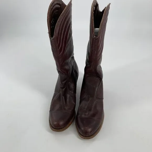 Vintage 1970s Dexter Leather Heeled Cowboy Boots 8.5 M Womens Dark Brown - Picture 2 of 9